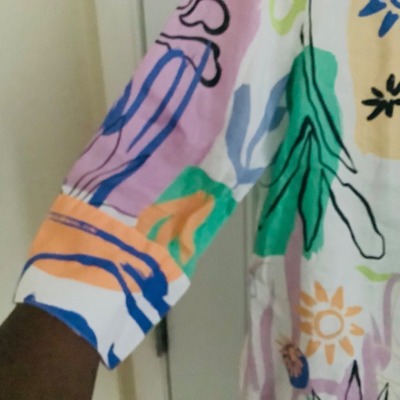 Chico's  Surreal 100% Linen 3/4 Sleeve Shirt Sz 2/ US 12  Whimsical Summer NWT - Picture 5 of 9